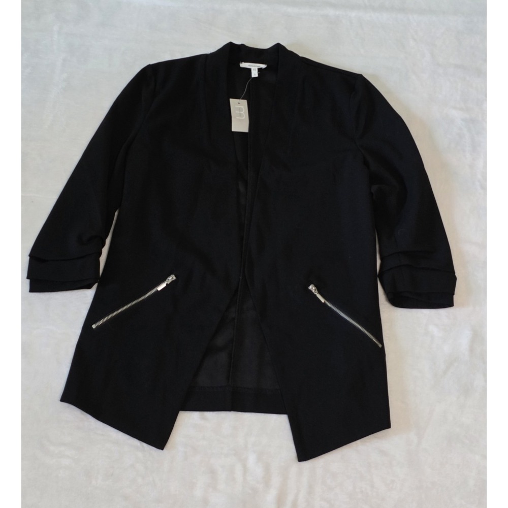 Maurices Womens Small Black Ever Go Blazer in Black Open Bust Zippers NWT $34